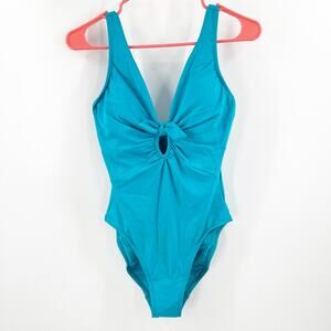 ROBIN PICCONE Ava Swimsuit Size 8 NEW One Piece Blue Knot Plunge Turquoise NWOT
